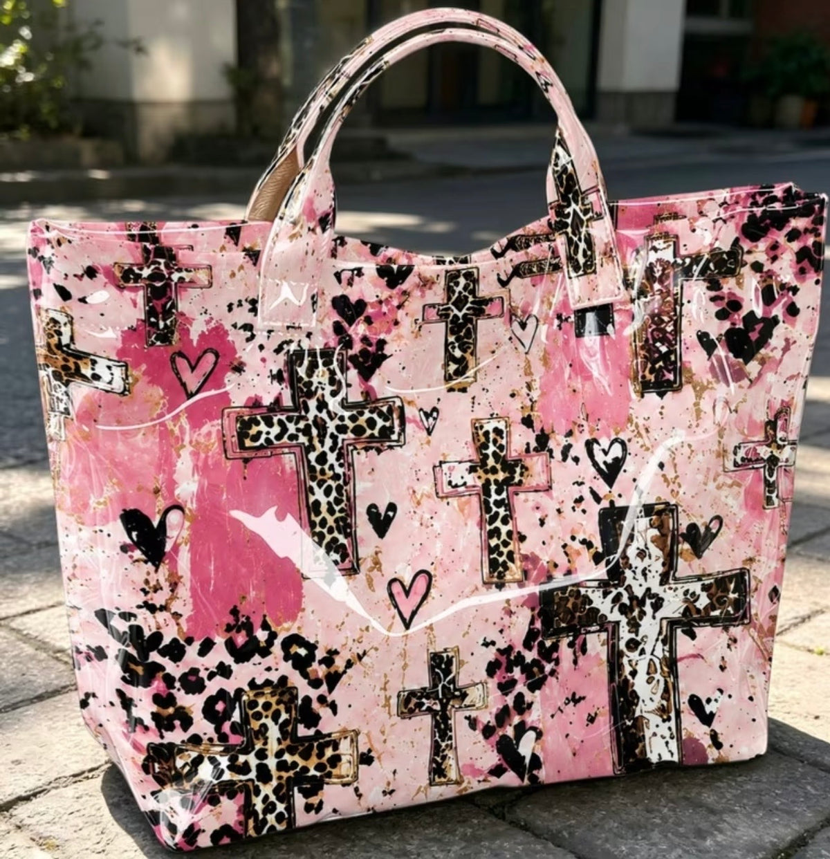 Leopard cross hearted tote bag